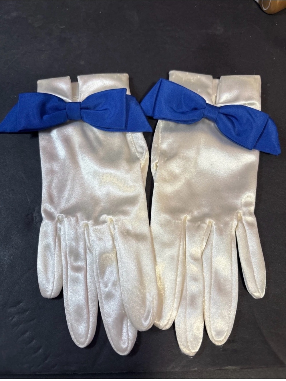 Vintage Dyeables White Satin Wrist Length Formal Dress Gloves 1980s Fashion